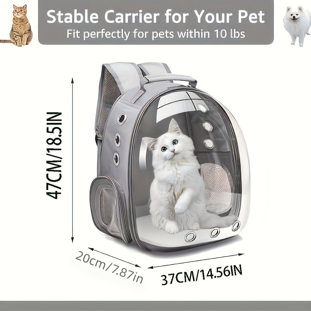 Space Capsule Cat Backpack Hard-Sided Carrier – Double Shoulder Strap Portable Pet Travel Bag with Zipper for Cats & Small Dogs, Black & Transparent