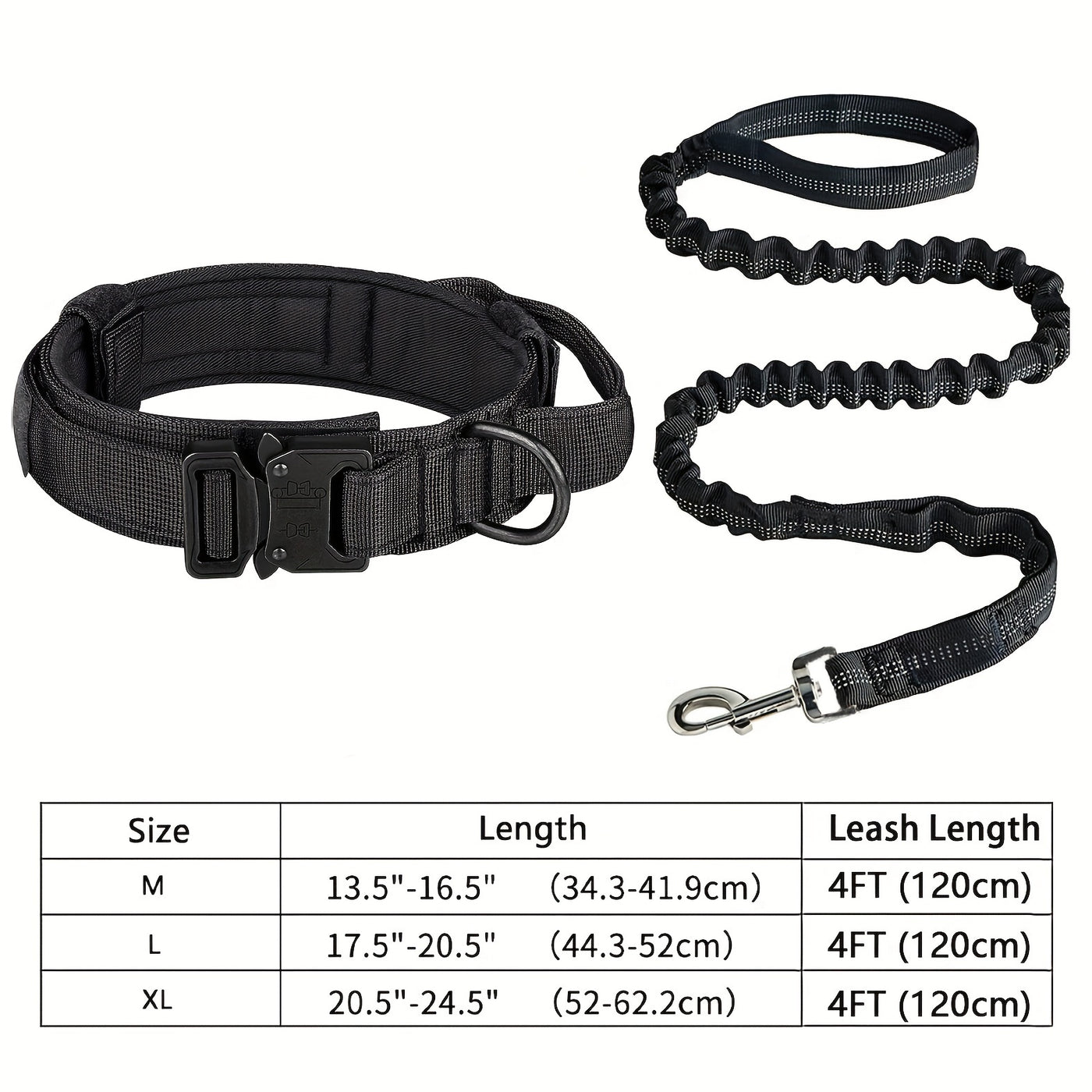 Tactical Dog Collar & Leash Set Heavy Duty - Adjustable Durable Polyester Metal Buckle D-Ring for All Dog Sizes M L XL, Training Walking Collar Leash, Black & Khaki