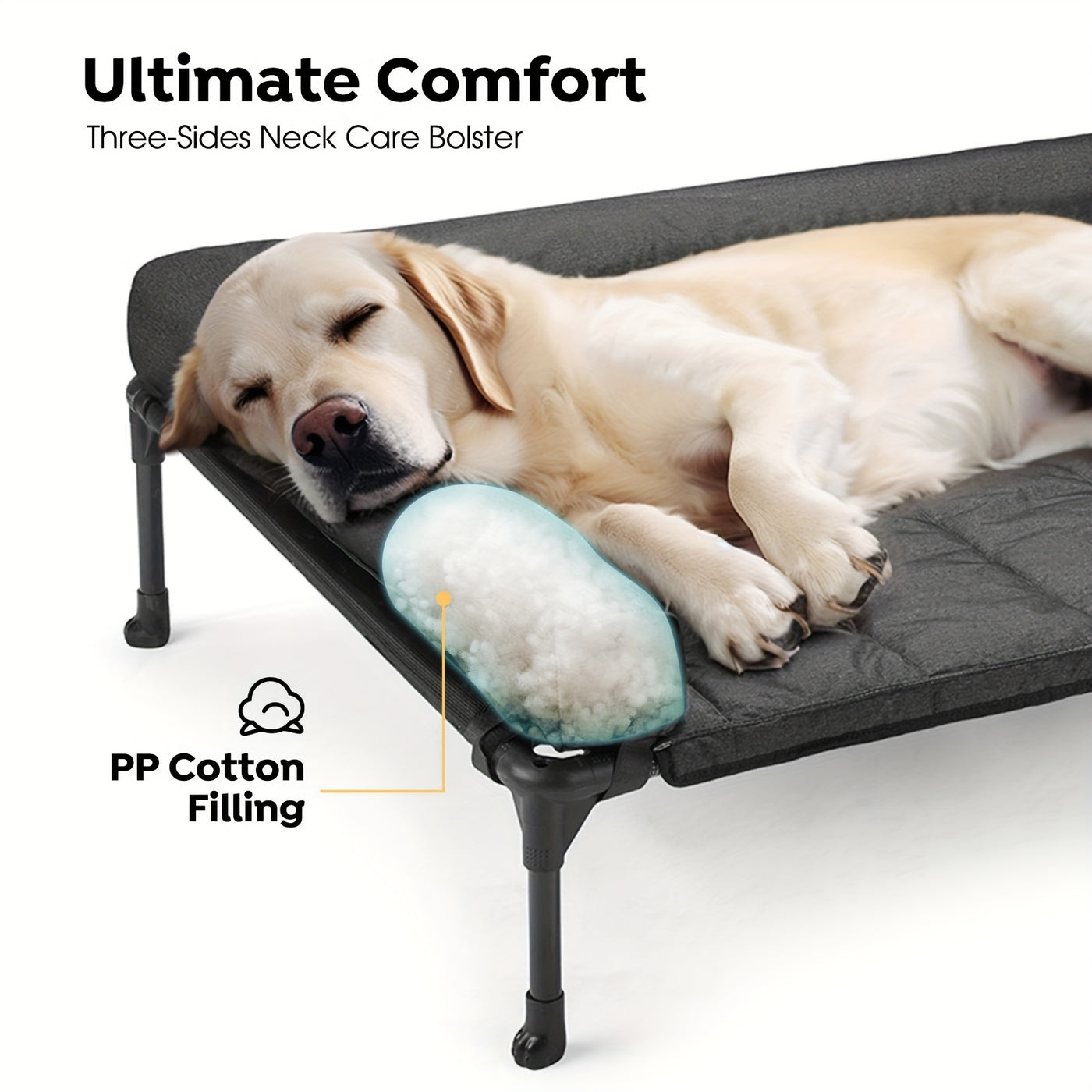Elevated Cooling Dog Bed with Removable Pillow-Top Bolster Mat - Raised Dog Cot, Breathable Mesh, No-Slip Feet, Steel Frame, Indoor & Outdoor, 4 Sizes, 5 Colors
