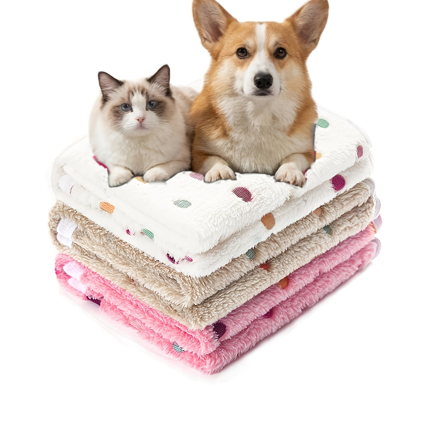 Fleece Pet Blanket 3 Pack with Free Drying Towel - Super Soft Flannel Throw for Dogs Puppies & Cats, Tear-Resistant Paw & Dot Print, Machine Washable, 20x16 & 23x16 Inch