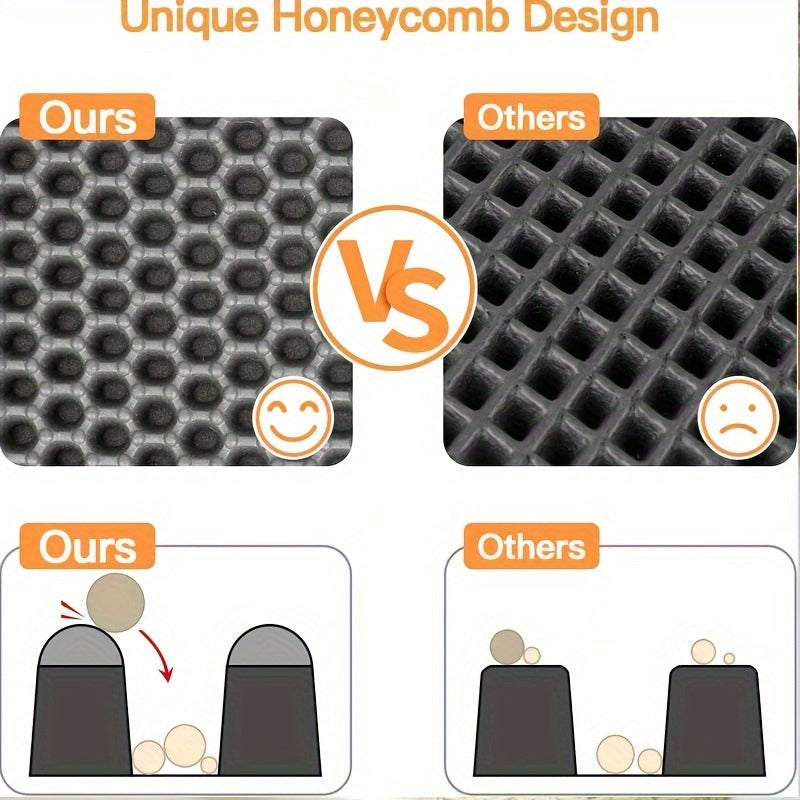 Honeycomb Double-Layer Cat Litter Mat - Urine-Proof Waterproof Washable Litter Trapping Mat for Indoor Cats, Non-Slip Cat Litter Box Mat Reduces Scatter & Mess, 60x90cm Dark Gray