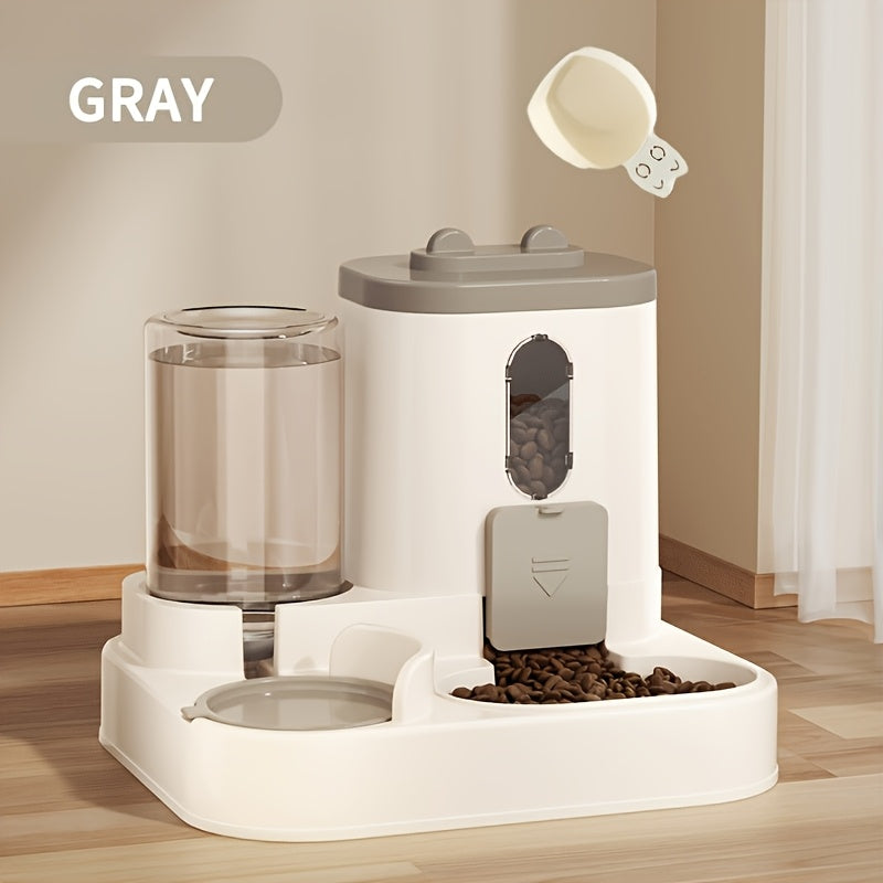 Automatic Cat Feeder Dual Function Food & Water Portion Dispenser - Cute Gravity Feeding Station for Cats Healthy Diet