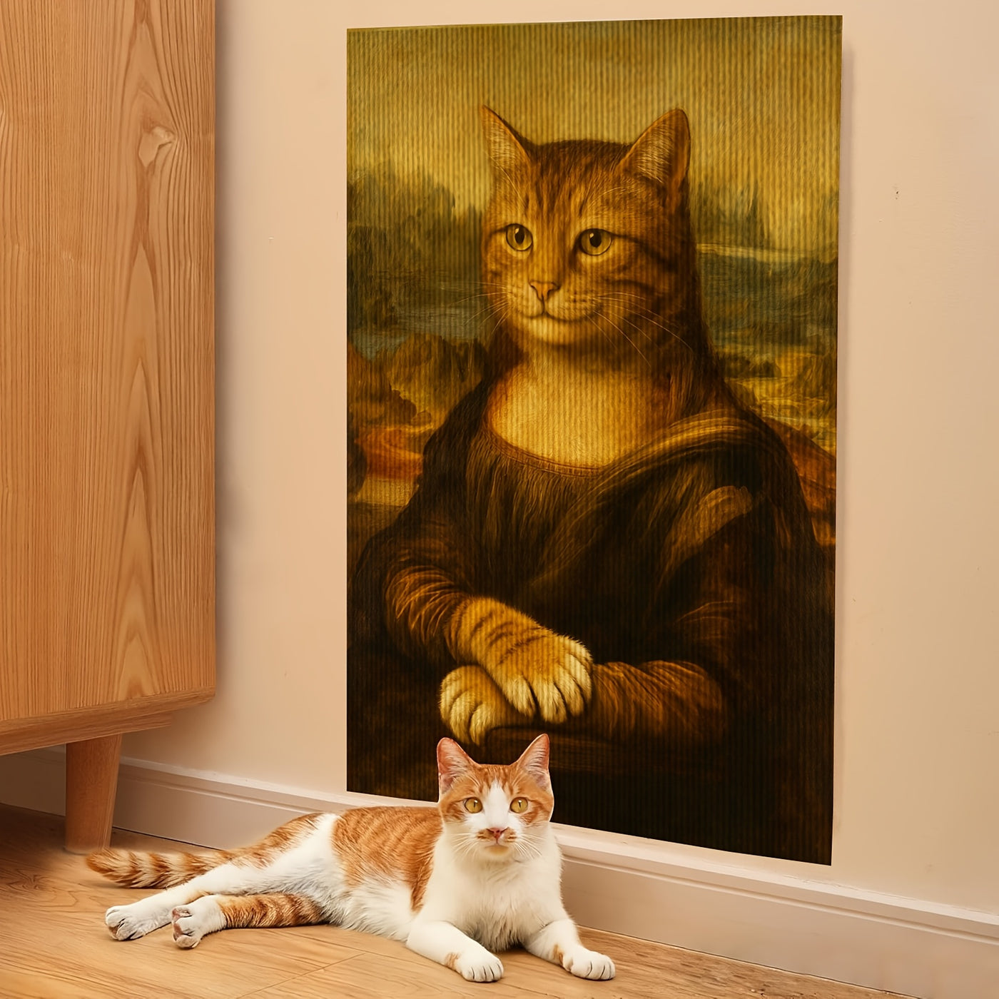 Self-Adhesive Cat Scratcher Wall Pad – Famous Artwork Designs, 15.7x23.6 Inch Sofa & Wall Protector, No-Drill Mount for Indoor Cats