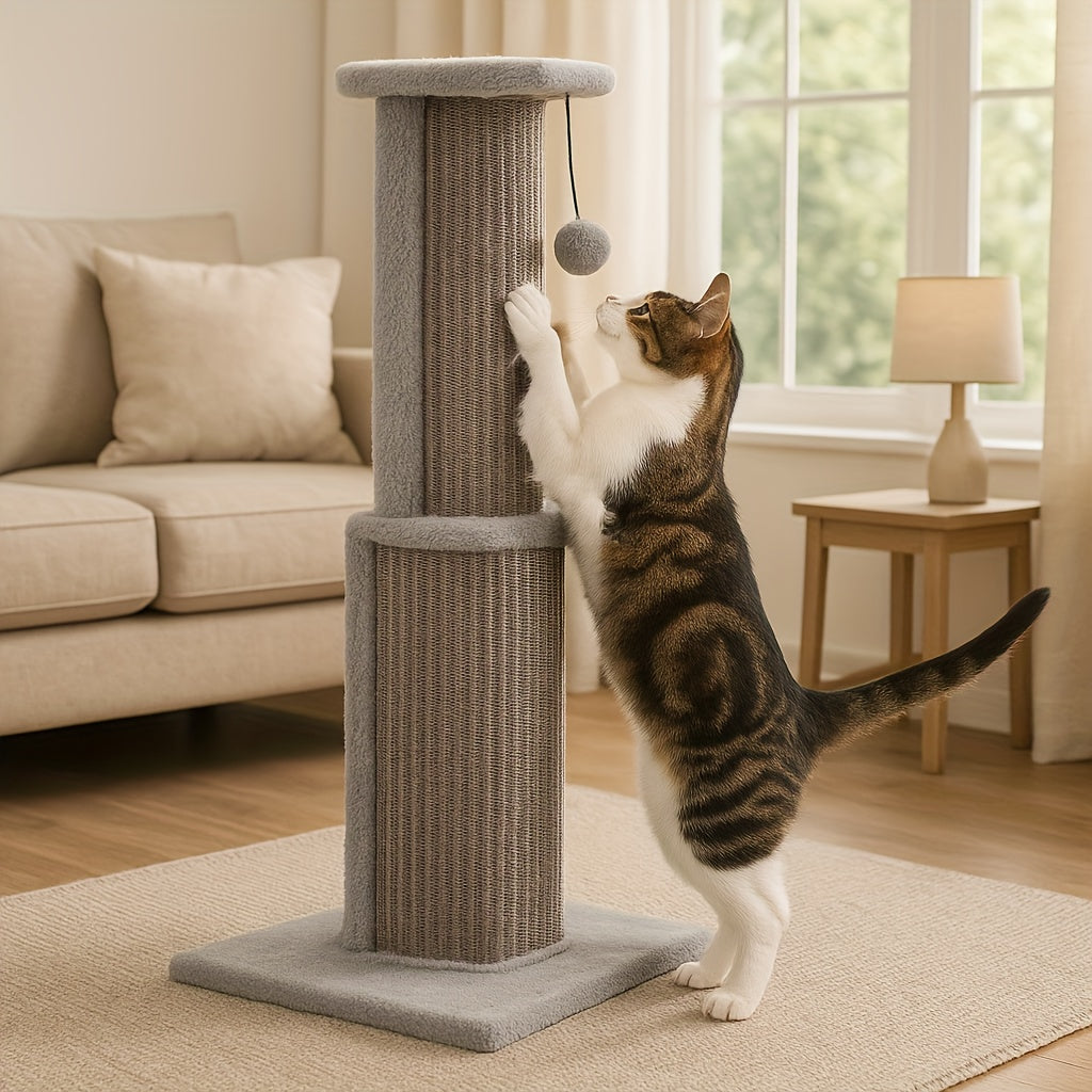 Multi-Tier Sisal Cat Scratching Post Tower with Dangling Ball - 18.9" & 32" Indoor Cat Tree for Energetic Cats, Sturdy Tiered Design, 6 Colors