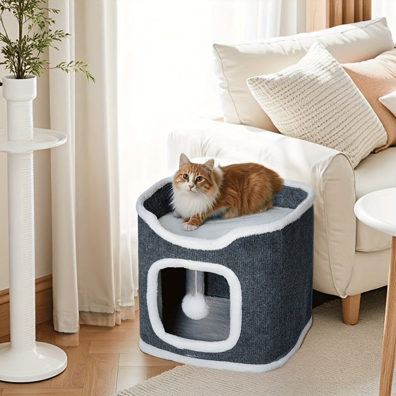 Multi-Level Foldable Cat Tree Tower for Indoor Cats – Cat Condo with Hanging Toy Balls, Cozy Top Bed & Scratch-Resistant Felt, 1/3/4 Tier