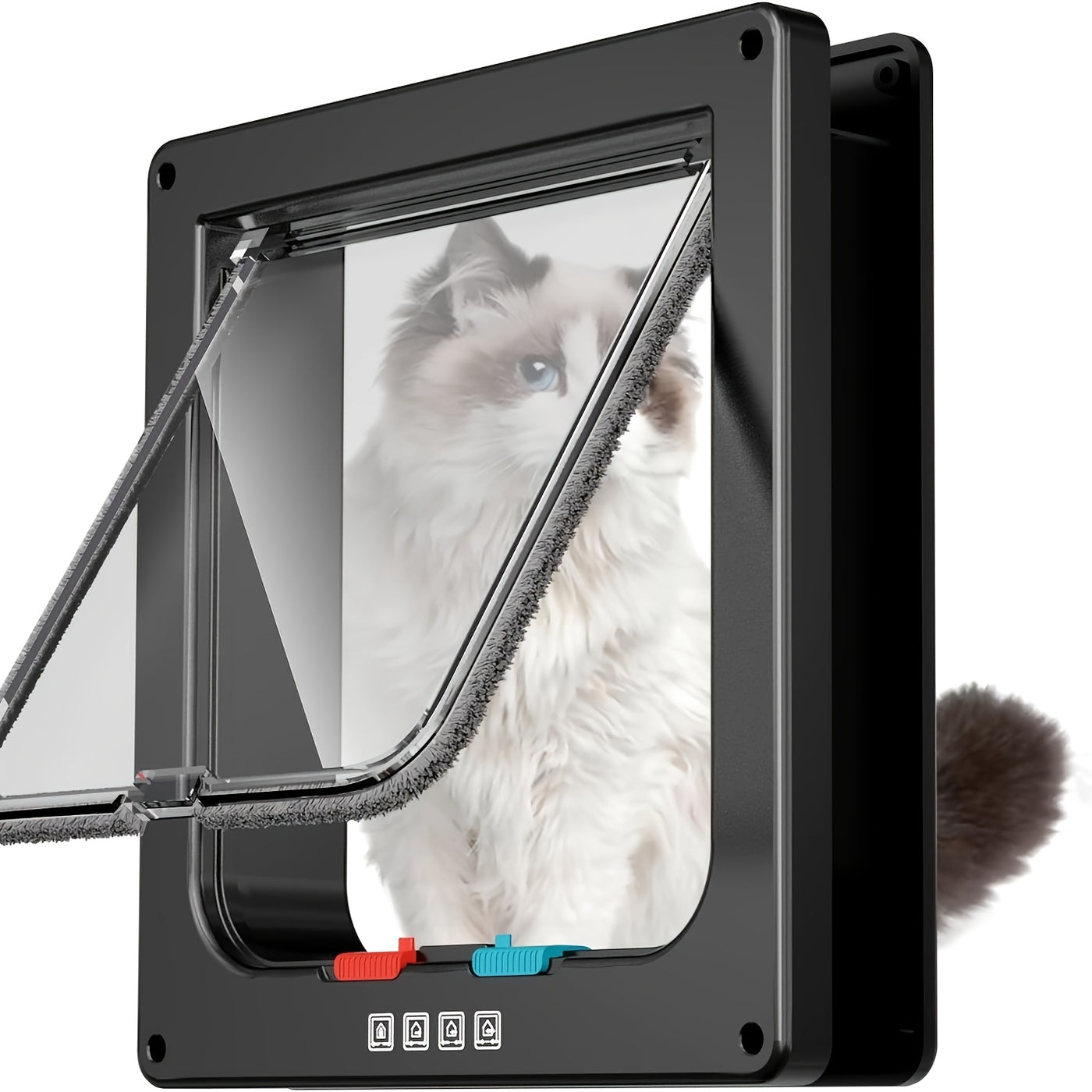Pet Door for Cats & Dogs - 4-Way Safety Lock Weatherproof Cat Flap Dog Door, M/L/XL Sizes, White Black Coffee, Bonus Rainbow Ball Toy Included