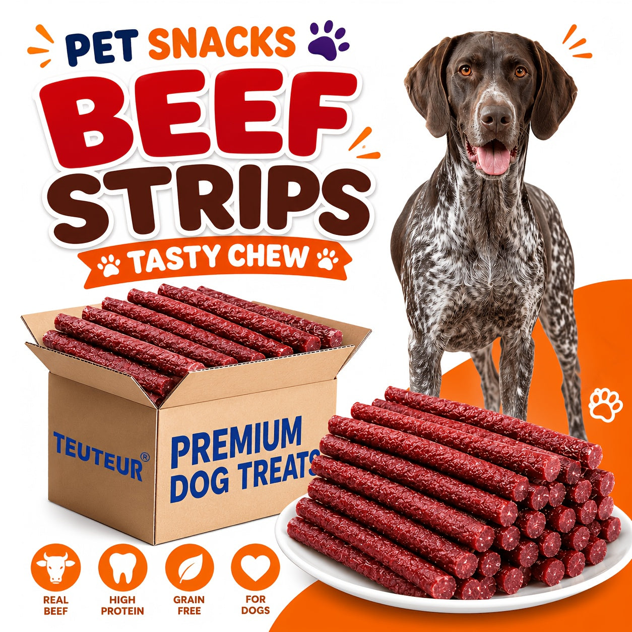 Beef Stick Dog Treats – Wind-Dried Beef, Beef Tendon Sticks & Beef Blocks, High Protein Grain-Free Long-Lasting Chews for Puppies & Adult Dogs, All Breeds, 5oz