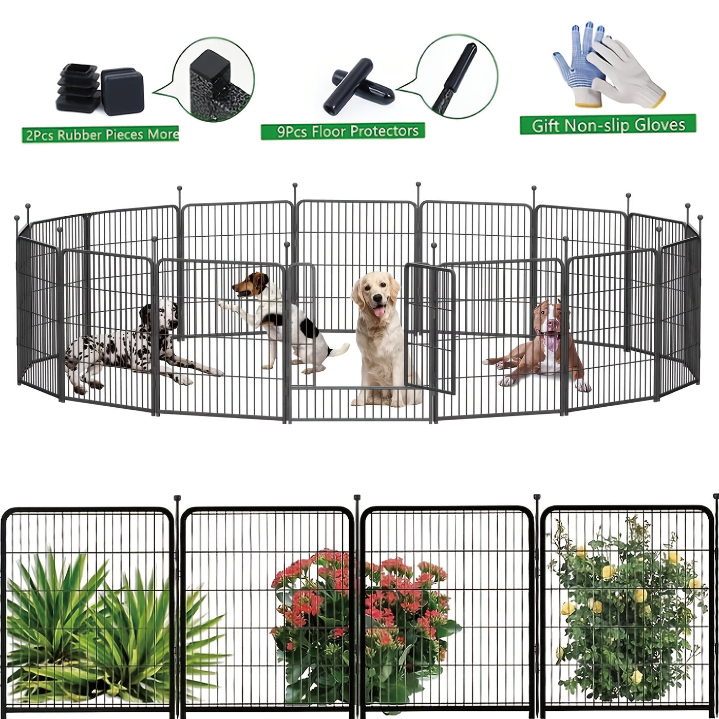 Heavy Duty Metal Dog Playpen with 8 & 16 Panels - Portable Outdoor Exercise Fence Pen for Small Medium Large Dogs, RV Camping Backyard