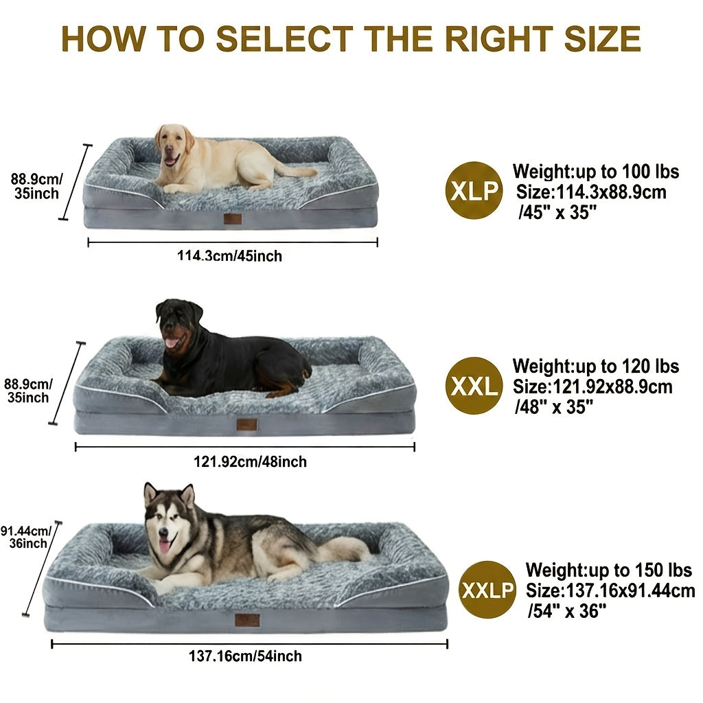 Orthopedic C-Shape Dog Sofa Bed for Extra Large Dogs – 3.5" Bolster, Plush Washable Removable Cover & Nonslip Bottom, Gray