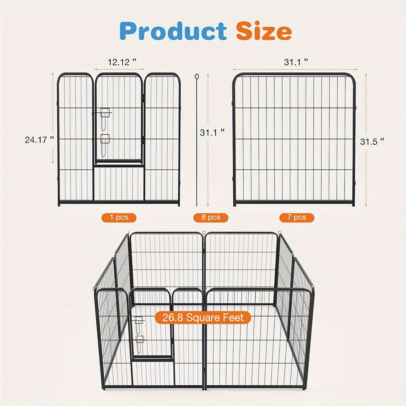 Dog Playpen 8 & 16 Panels Heavy Duty – Portable Indoor Outdoor Pet Exercise Pen for Large Medium Small Dogs, Puppy, Rabbit – Foldable Yard Camping Fence