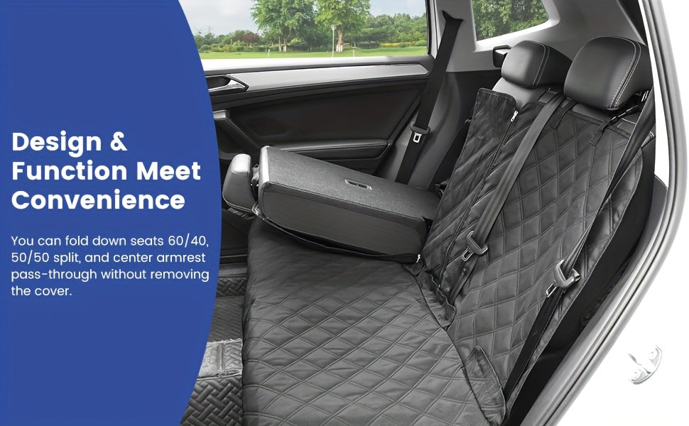Car Back Seat Cover 60/40 Split Bench for Dogs & Kids – Waterproof Non-Slip 900D Seat Protector for Cars Trucks SUVs, Full Size 60" Black