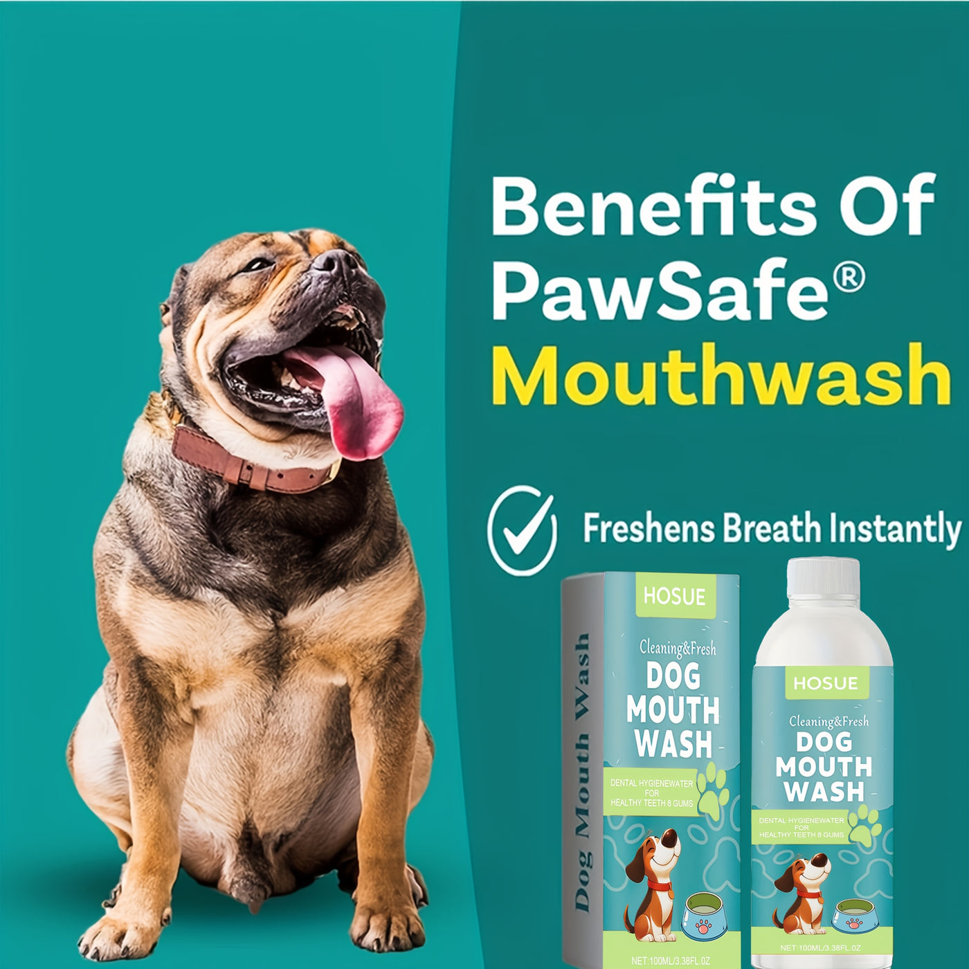 Dog Mouthwash for Fresh Breath 100ml – Peppermint Natural Dental Water Additive Oral Care Liquid for Dogs