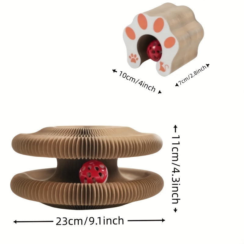 Magic Organ Cat Scratching Board with Ball Track & Bells – Foldable Cardboard Interactive Cat Scratcher Toy, 1 or 2 Pack