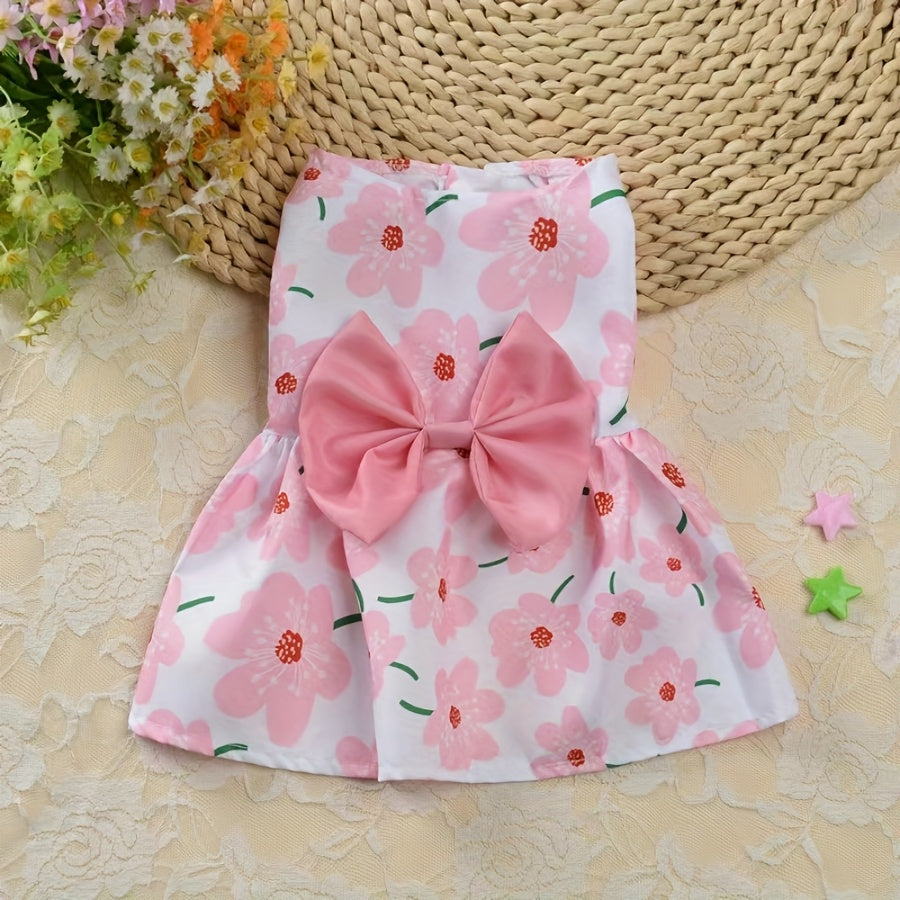 Girl Dog Dress Set of 5 Styles – Cute Princess Bow & Flower Puppy Dresses for Small Dogs Cats, Summer Pet Clothes for Yorkshire Female Small Pets, Photoshoot Party Gift
