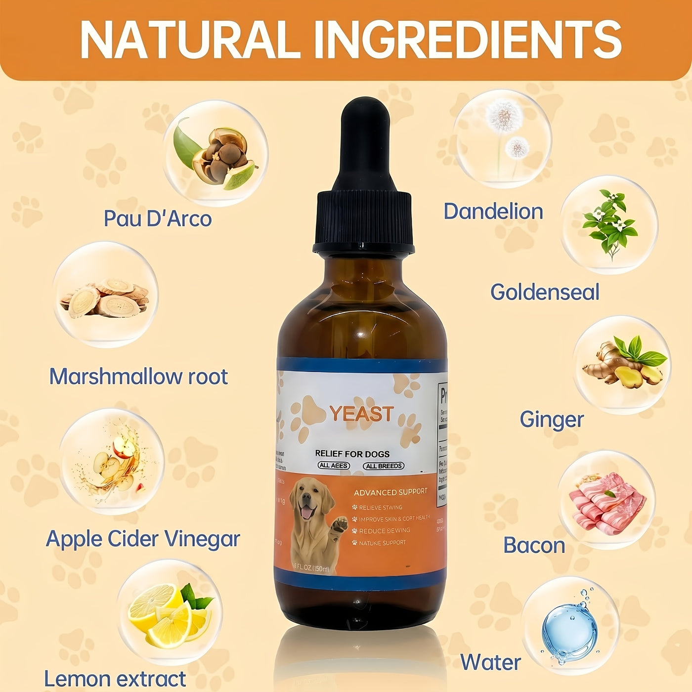 Yeast Health Drops for Dogs & Cats – Skin & Ear Care Supplement, Easy Absorption, Supports Clean Ears & Healthy Skin, All Breeds & Ages, 2.03oz (60ml)