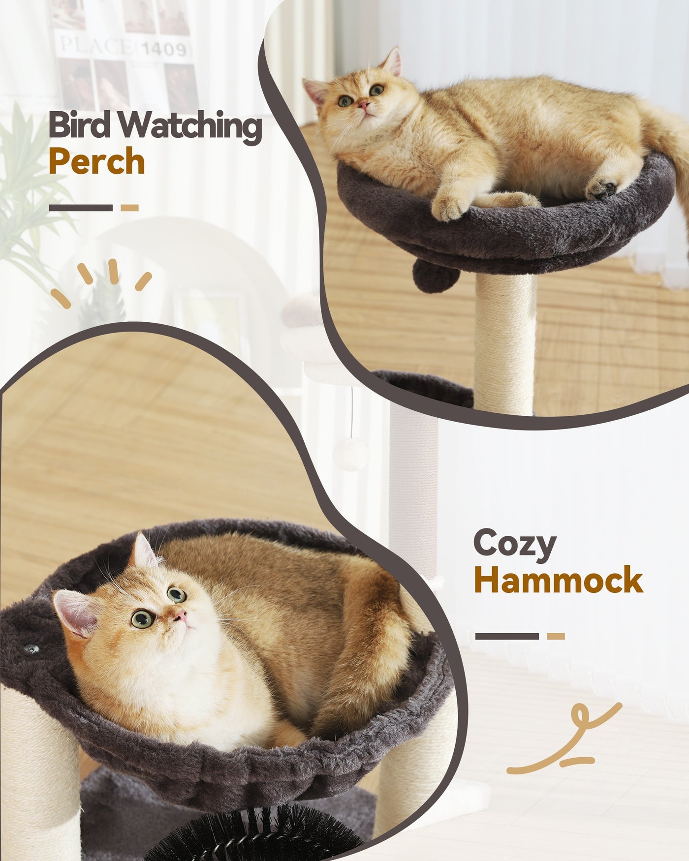 Cat Tree Tower 27.8" for Indoor Cats – Multi-Level Scratching Post with Plush Basket, Perch & Dangling Ball for Kittens and Small Cats, Grey