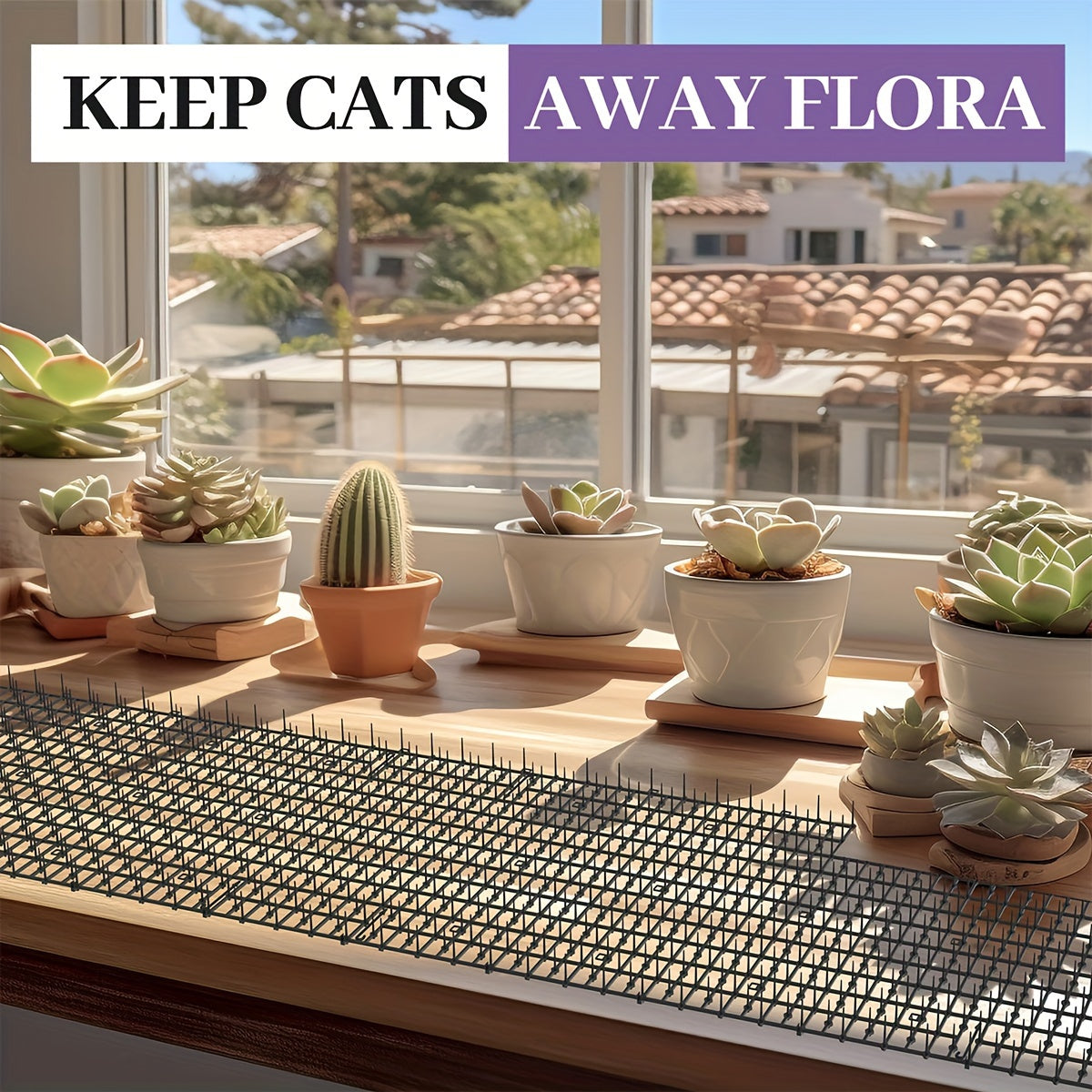 Cat Deterrent Spike Mat 13ft Indoor & Outdoor Anti-Digging Cat Repellent Strips - 2-Pack Scat Mat with Spikes to Keep Cats Off Furniture, Garden, Counters & Soil