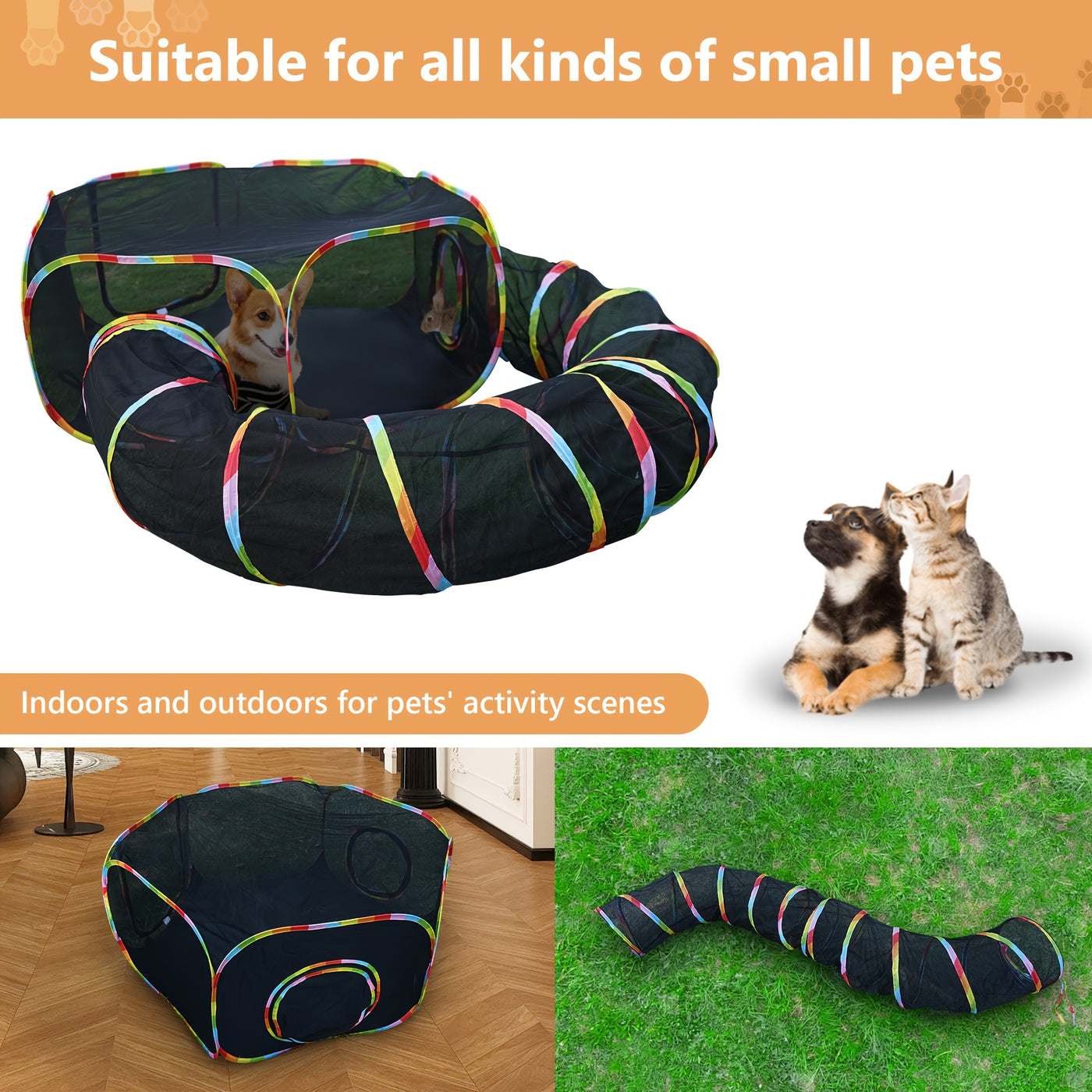 Outdoor Cat Tunnel Enclosure & Playpen – Rainbow Cat Tent with Circle Tunnel for Indoor Outdoor Cats, Portable Cat Playground for Kittens & Small Animals