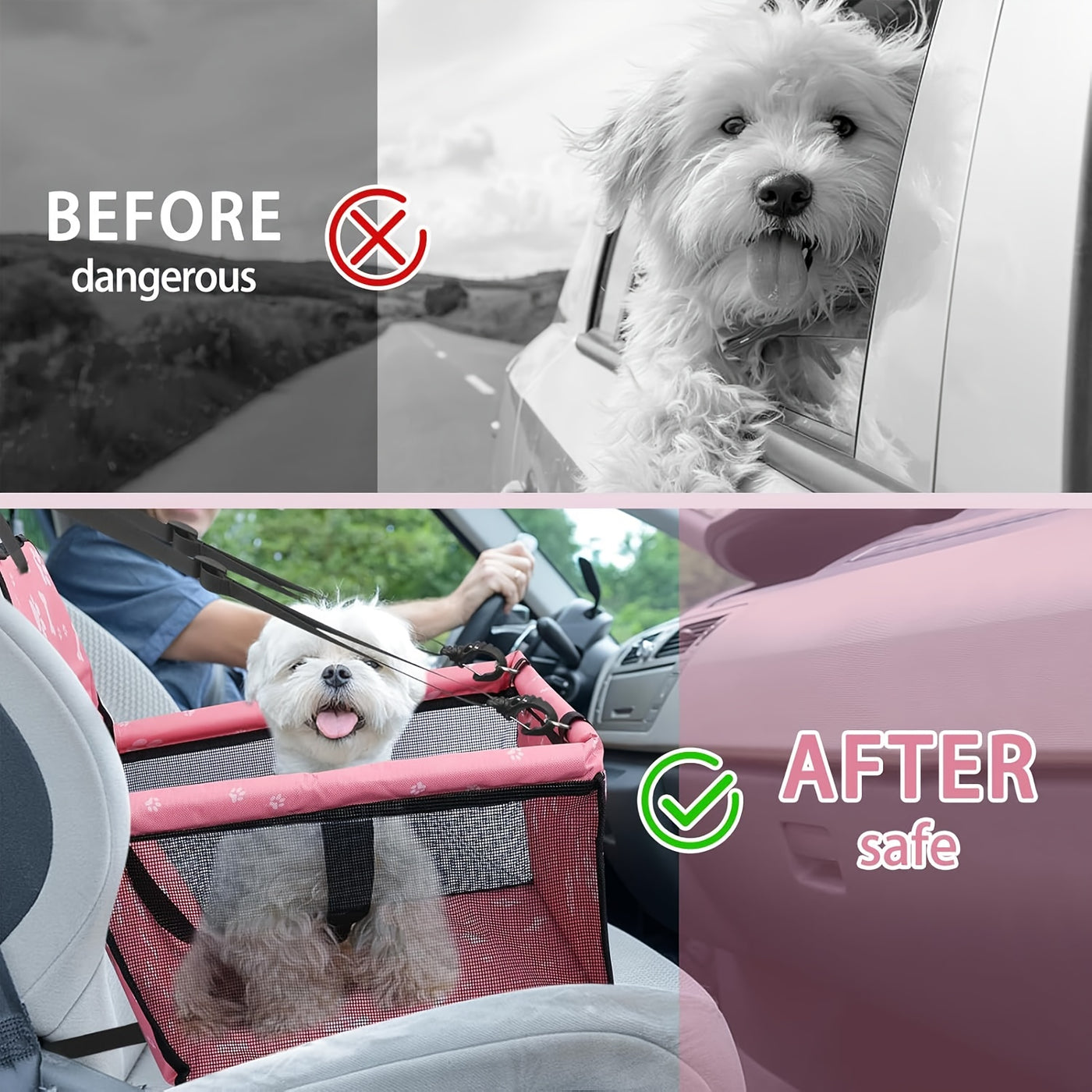 Dog Car Booster Seat & Travel Carrier – Oxford Breathable Foldable Washable Pet Car Seat with Safety Leash, Adjustable Straps & Elevated View for Small Dogs and Cats