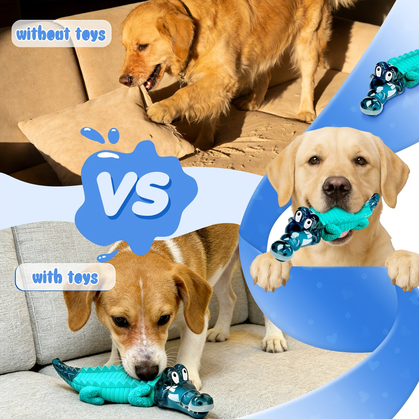 Indestructible Dog Chew Toy for Aggressive Chewers – Crocodile Shape Milk Flavor, Dental Cleaning, Large Medium Dogs 20-100 lbs, Durable Tough Chew