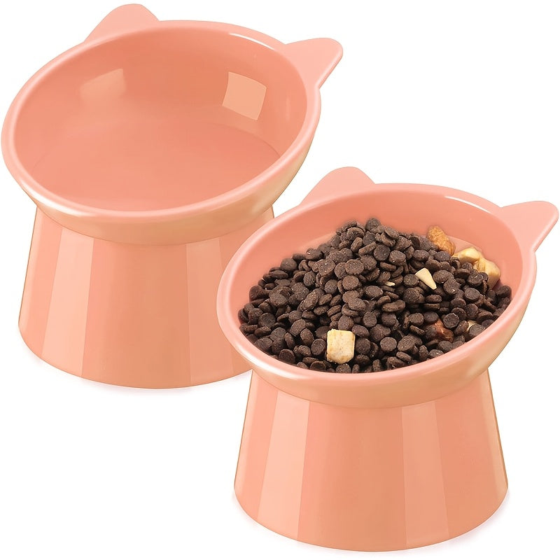 Cat Ear Shaped Raised Cat Bowls Set of 2 – Elevated Anti-Slip Anti-Vomiting Feeding Dish for Cats & Small Dogs, Neck Comfort Design