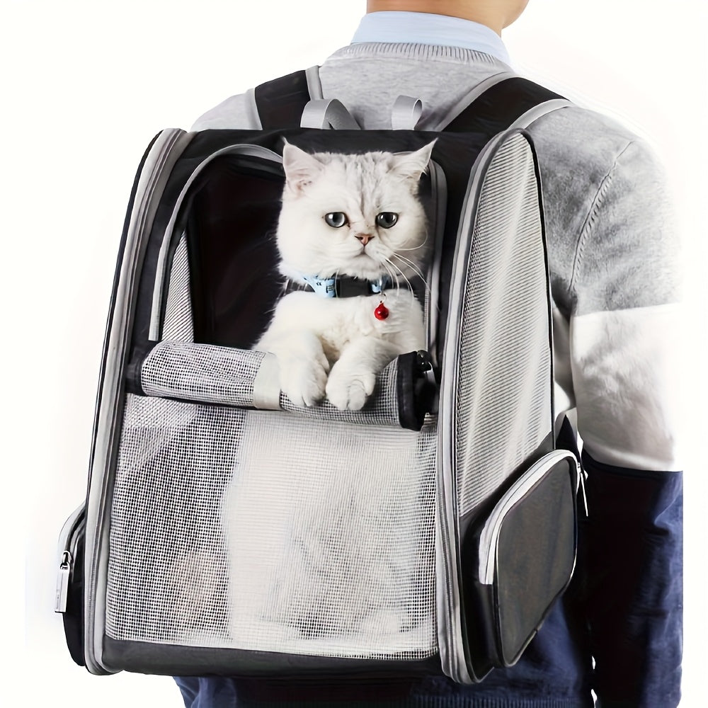 Cat Carrier Backpack – Ventilated Foldable Pet Backpack with Mesh Windows & Harness, Fits Cats up to 18lbs & Dogs up to 15lbs, Travel Hiking Car Airplane