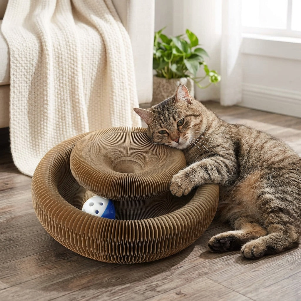 Foldable Cat Scratch Board Organ Shape – Multi-Position Cardboard Scratcher with Magnetic Closure, Catnip Compatible, Durable Interactive Cat Toy