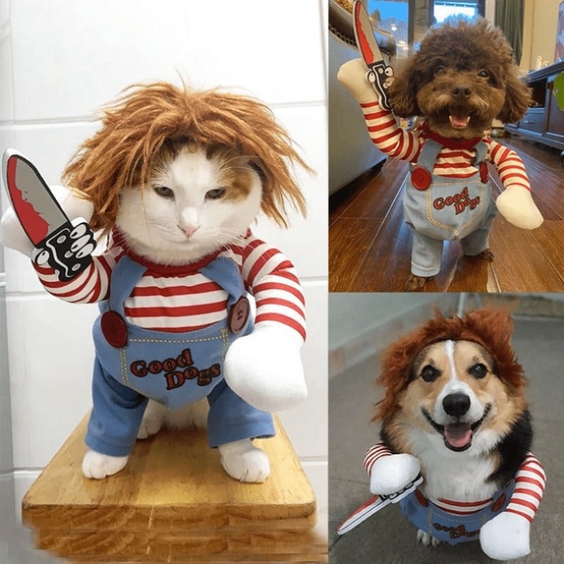 Halloween Dog Costume Deadly Doll Cosplay Outfit for Small Medium and Large Dogs – Funny Party Dress Up Clothes for Christmas and Halloween Sizes M to XL