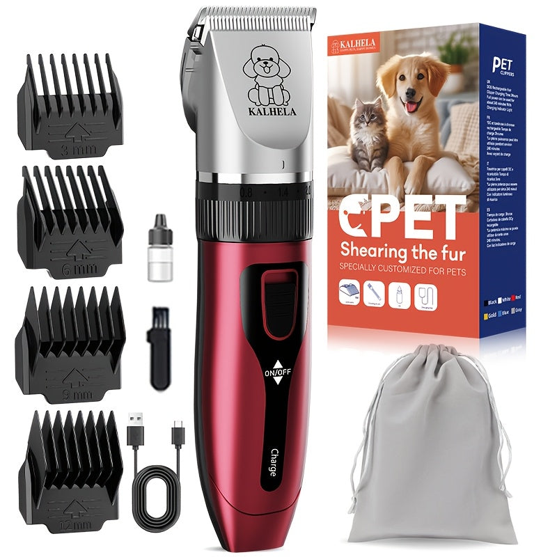 Rechargeable Pet Grooming Clippers with LED Display – Low Noise Cordless Dog & Cat Hair Trimmer, Detachable Blades, 4 Guide Combs, USB Charging
