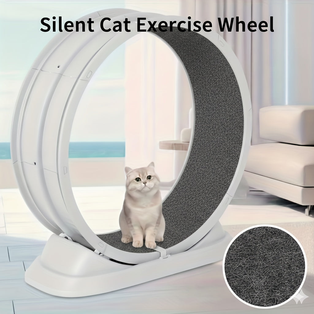 Cat Exercise Wheel Treadmill XXL – Durable Plastic Indoor Running Wheel for All Breed Sizes, No Battery Needed, Cartoon Design Cat Fitness Toy