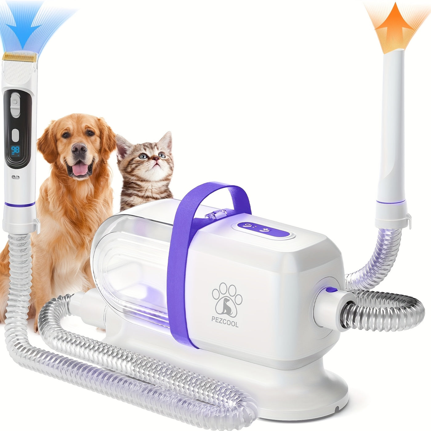 8-in-1 Pet Grooming Vacuum & Dog Hair Vacuum 12000Pa – Low Noise, 3 Suction Levels, 6 Grooming Tools, 74.39oz Large Dust Cup for Shedding Dogs & Cats | Orange & Purple