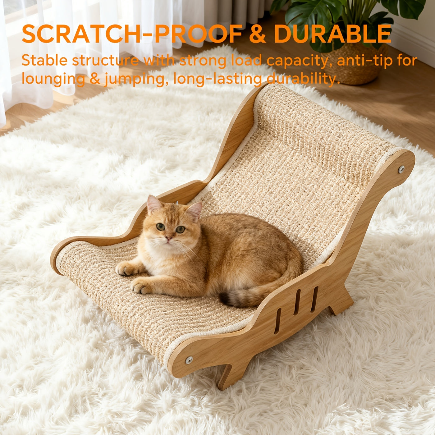 Sisal Rope Cat Scratcher Lounge Chair – Large Cat Sofa Bed with Scratch-Resistant Sisal, Sturdy Frame, Cozy Rest Area for Cats