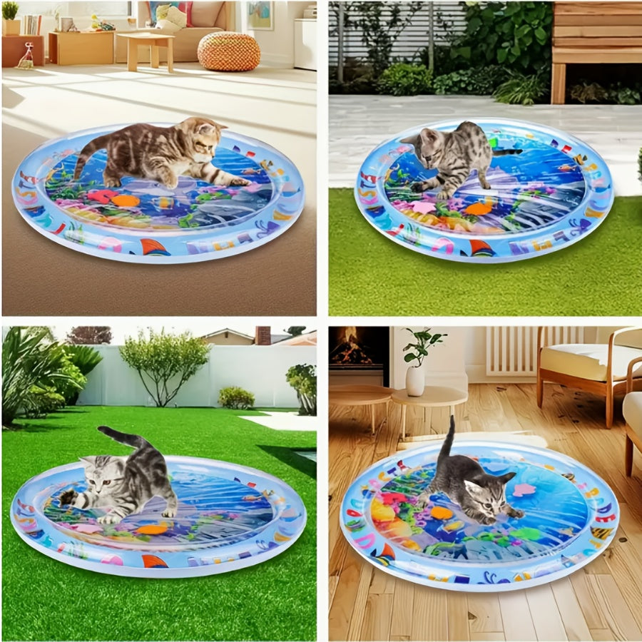 Cat Water Play Pad Interactive Inflatable Cooling Mat with Fish Toys for Cats and Small Dogs – Non-Slip Summer Ice Pad Capsule Game Toy