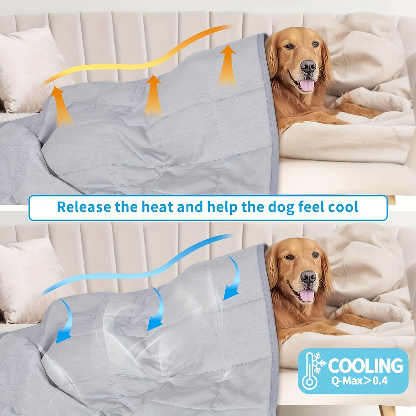 Dog Cooling Mat 43x55 Inch 0.4 Q-MAX Washable Cool Touch Blanket for Large Dogs Summer Bed Cover Gray