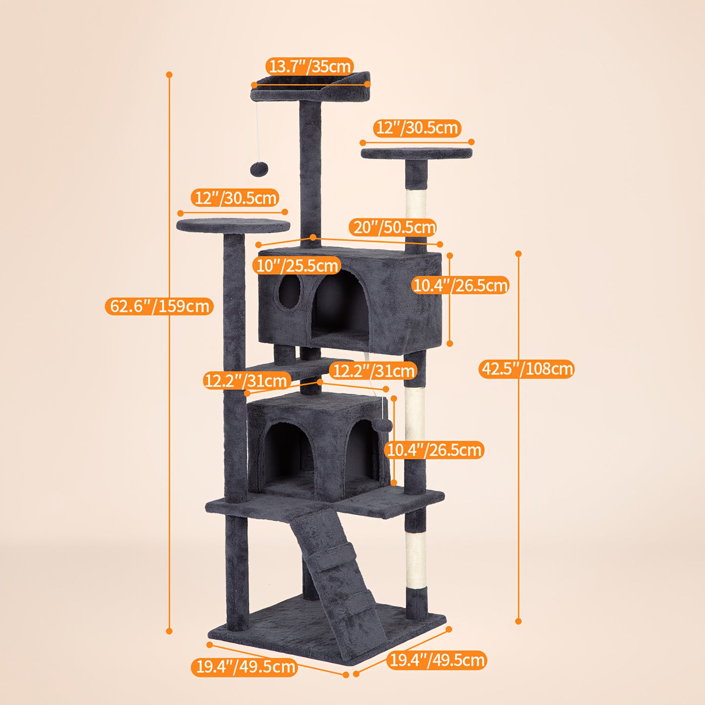 Multi-Level Cat Tree Tower with Scratching Post & Cat House - Indoor Cat Activity Center 22/54/60/70 Inch, Cat Climbing Tower for Kittens & Adult Cats, Easy Assembly