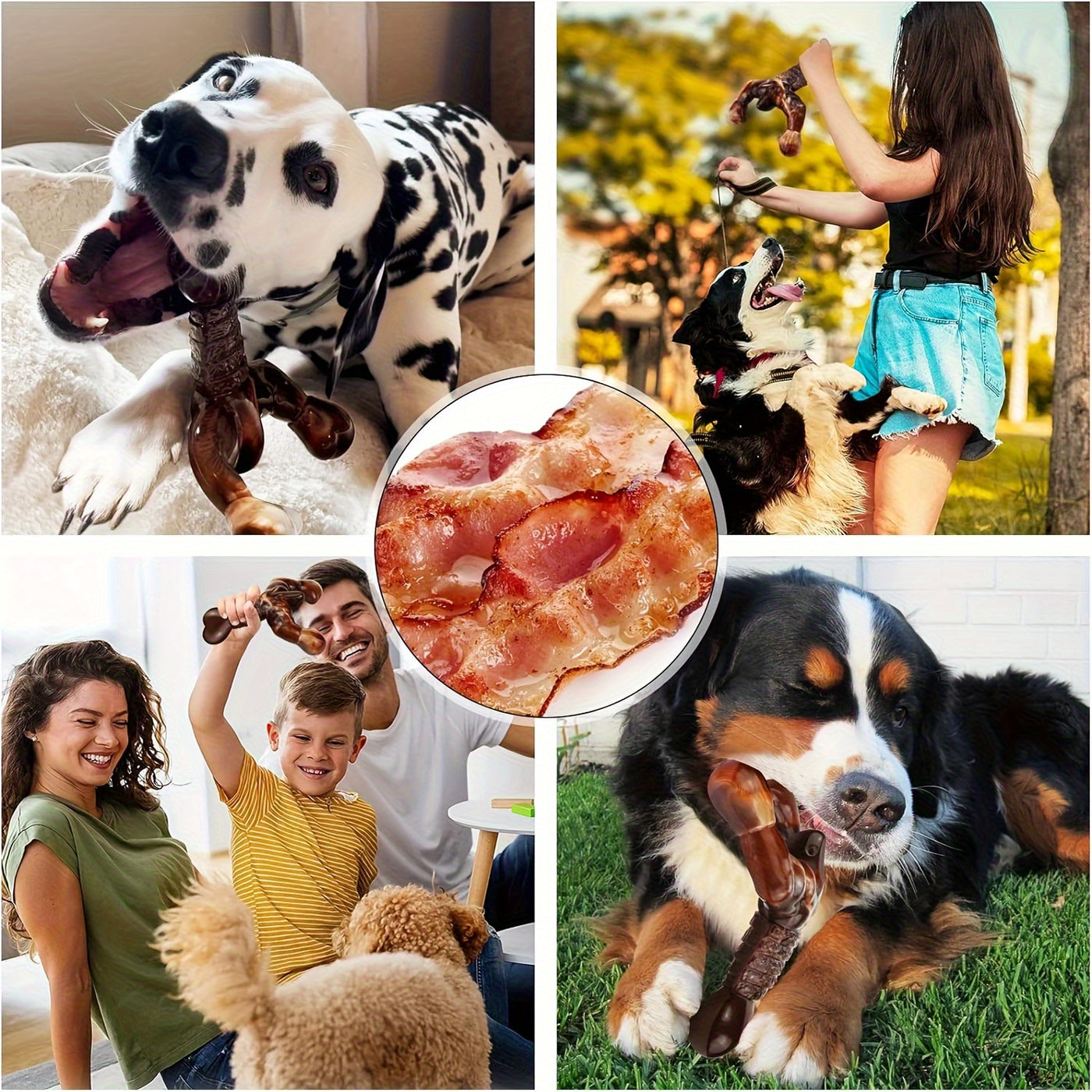 Bacon Flavored Nylon Dog Chew Bone – Durable Chew Toy for Heavy Chewers, Medium & Large Dogs, Long Lasting Teeth Cleaning Dog Bone, Marble Brown Cream