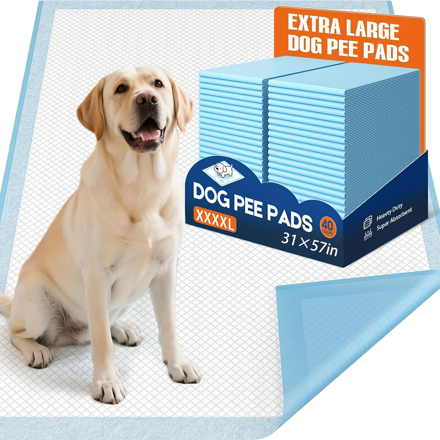 Disposable Dog Pee Pads - 8-Layer Super Absorbent Leak-Proof Puppy Potty Pads, XXXL Extra Large 31x47 / 32x36 / 57x31 in, 40 / 60 / 80 / 120 Count, for Cars Cages Sofas