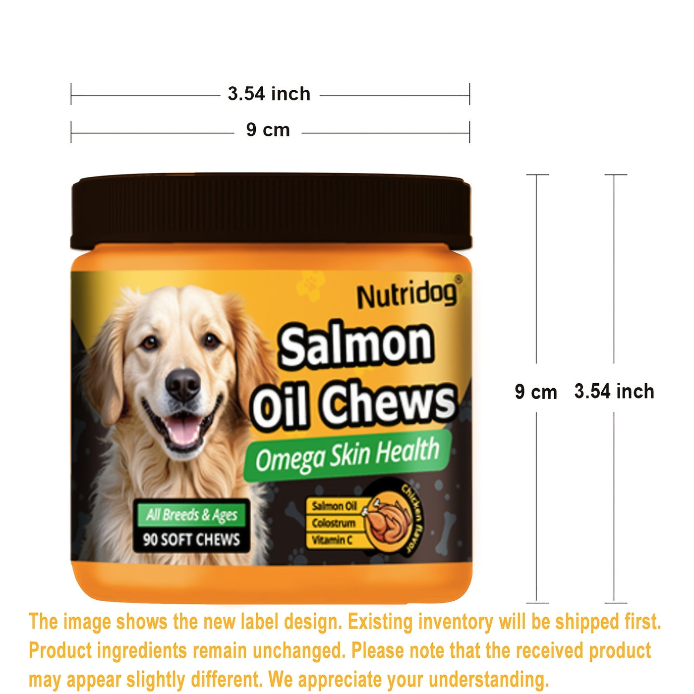 Dog Supplement Chews 90ct with Probiotics and Salmon Oil – Coat and Gut Health Chicken Flavor Soft Chews for All Ages