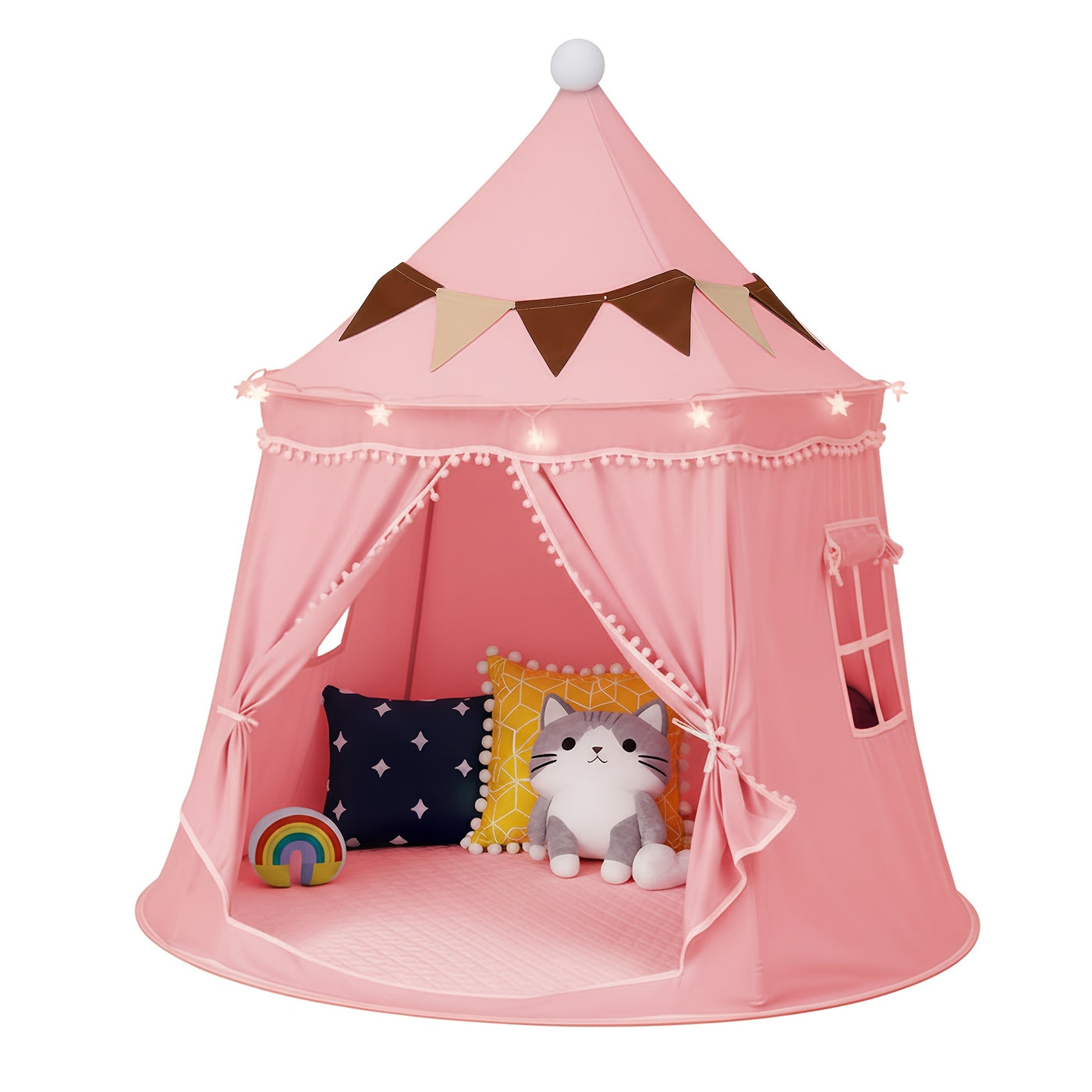 Pet Automatic Pop-Up Dome Tent – Portable Cat & Dog Shelter for Camping, Hiking & Road Trips, Quick Open & Close, No Assembly, 2 Styles: Deluxe (Mat + Star Lights) or Basic