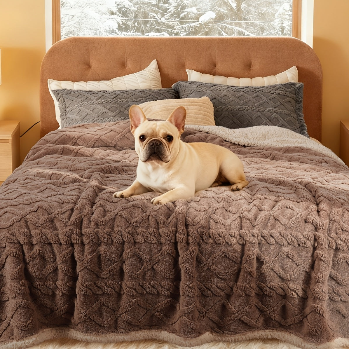Sherpa Fleece Dog Blanket Liquid Proof for Sofa & Bed - Reversible Pet Throw Blanket Furniture Protector for Small Medium Large Dogs & Cats, Machine Washable, Light Gray Khaki Beige Dark Gray