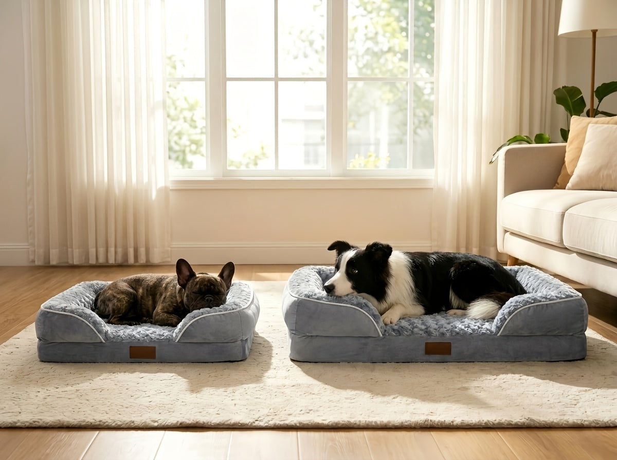 Orthopedic C-Shape Dog Sofa Bed for Extra Large Dogs – 3.5" Bolster, Plush Washable Removable Cover & Nonslip Bottom, Gray