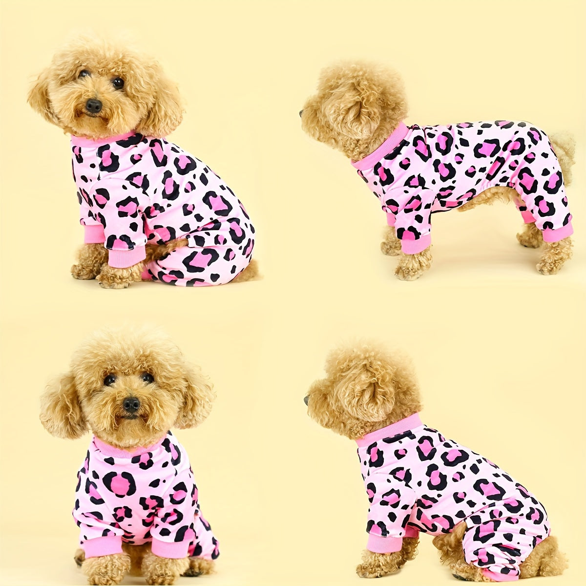 Leopard Print Dog Jumpsuit Plush Pullover for Small & Medium Dogs – Soft Polyester Knit Pet Onesie for Spring, Fall & Winter, Sizes XS-4XL