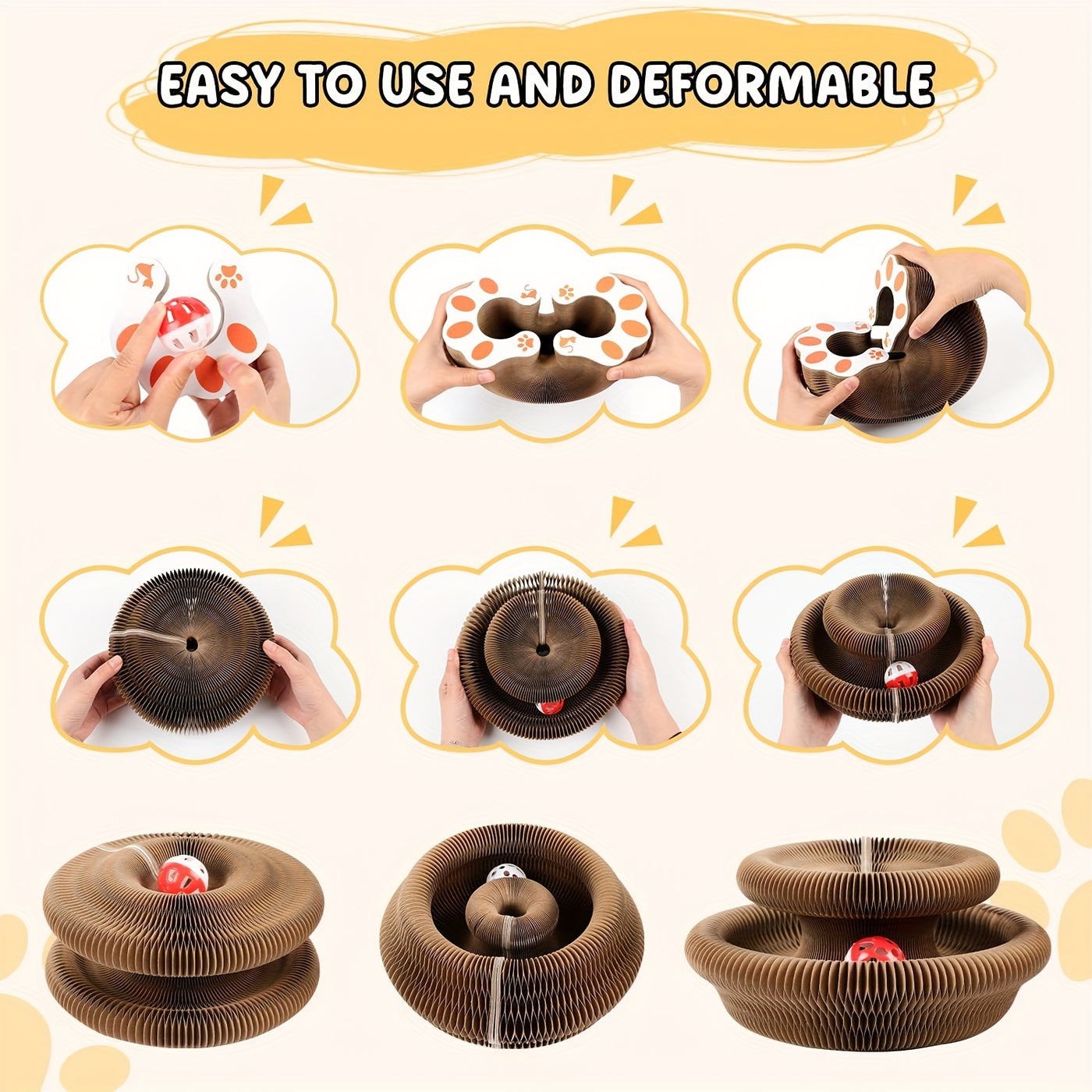 Magic Organ Cat Scratching Board with Ball Track & Bells – Foldable Cardboard Interactive Cat Scratcher Toy, 1 or 2 Pack