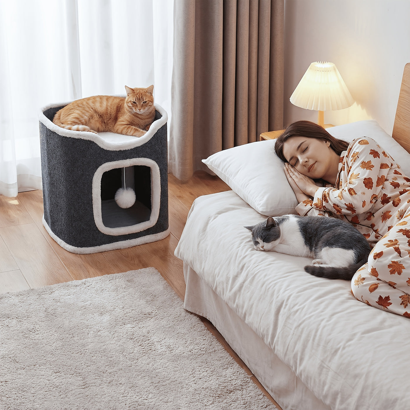 Multi-Level Foldable Cat Tree Tower for Indoor Cats – Cat Condo with Hanging Toy Balls, Cozy Top Bed & Scratch-Resistant Felt, 1/3/4 Tier