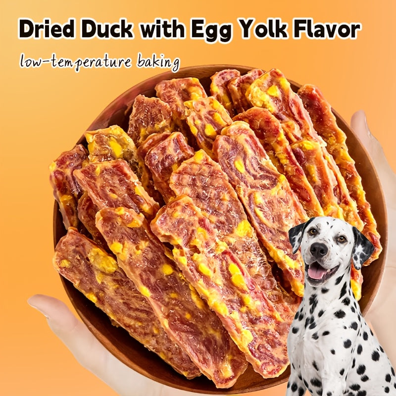 High-Protein Duck Jerky & Egg Yolk Dog Treats – Teething Chews & Training Snacks for Puppies & Dogs of All Breeds, Dried Duck Flavor Slices for Teddy, Bichon, Corgi, Golden Retriever