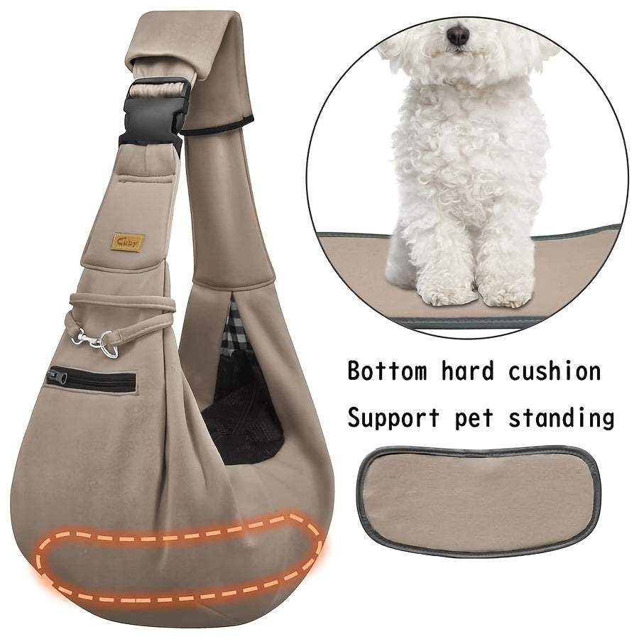 Adjustable Pet Sling Carrier with Padded Hard Bottom – Soft Dog & Cat Shoulder Bag with Drawstring Closure for Comfortable Travel | Khaki, Purple, Army Green, Blue, Grey