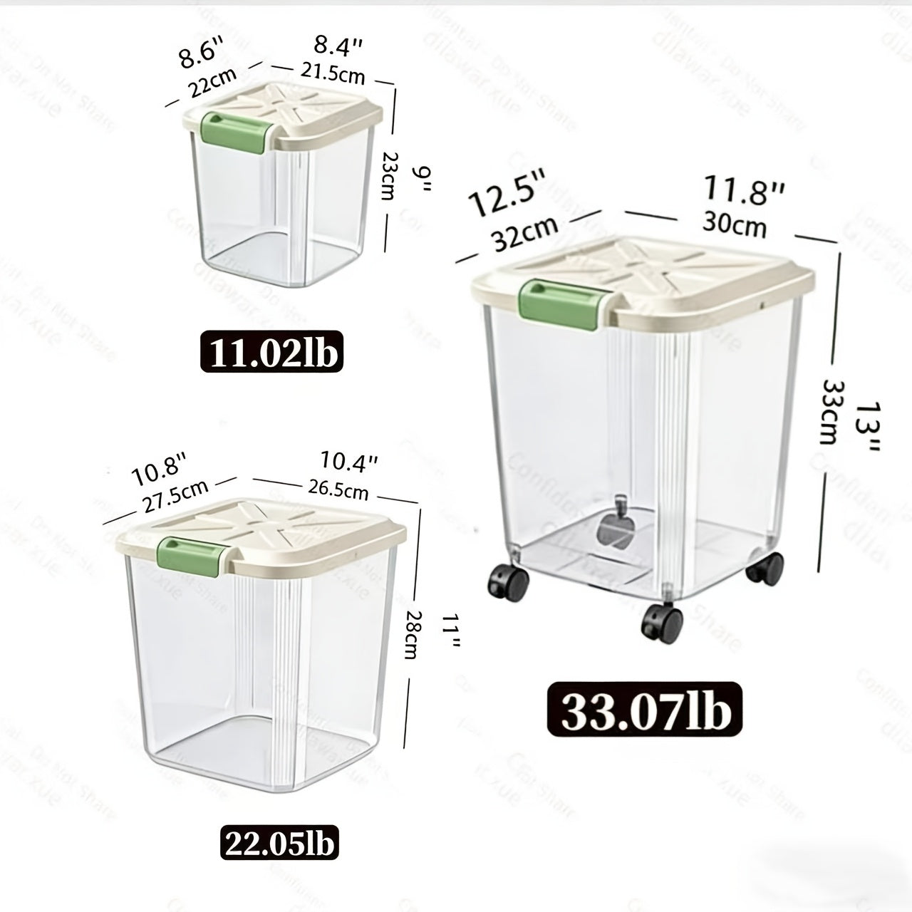 Pet Food Storage Container with Wheels – Sealed Lockable Transparent Rolling Bin with Scoop for Dog Cat Bird Food, 11lb / 22lb / 33lb