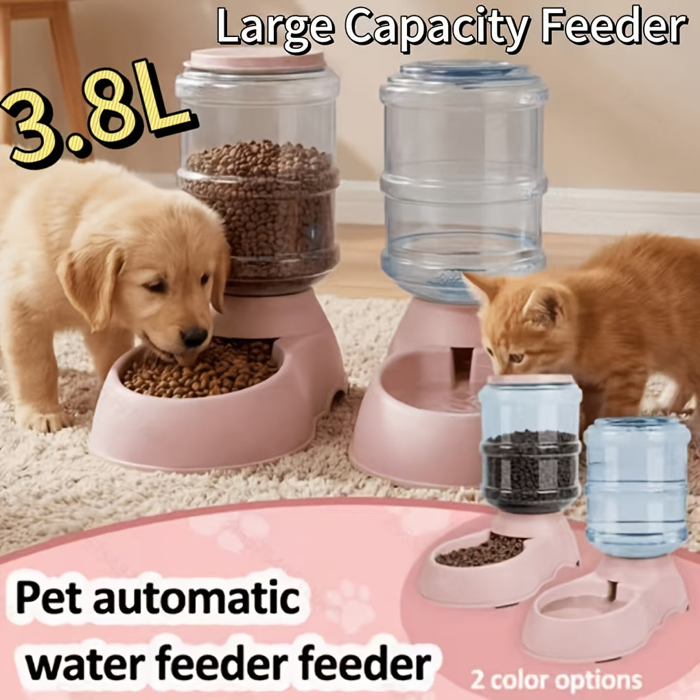 Gravity Pet Feeder & Water Dispenser 1 Gallon – No Battery Automatic Dog Cat Food Bowl Station, Durable BPA-Free PP, Small Medium Pets