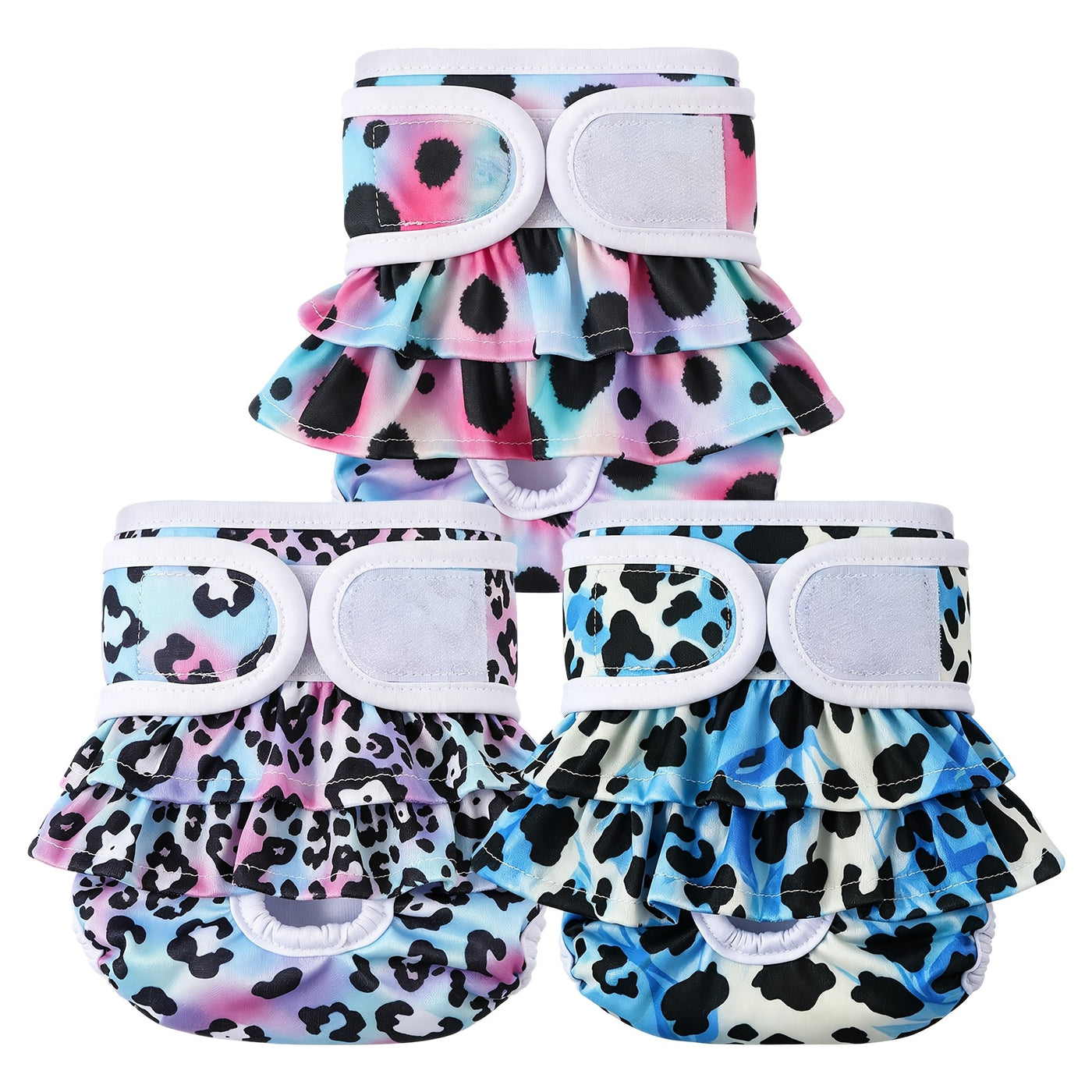 Female Dog Diapers 3-Pack Highly Absorbent Washable for Dogs in Heat Period XS S M L Champagne Leopard