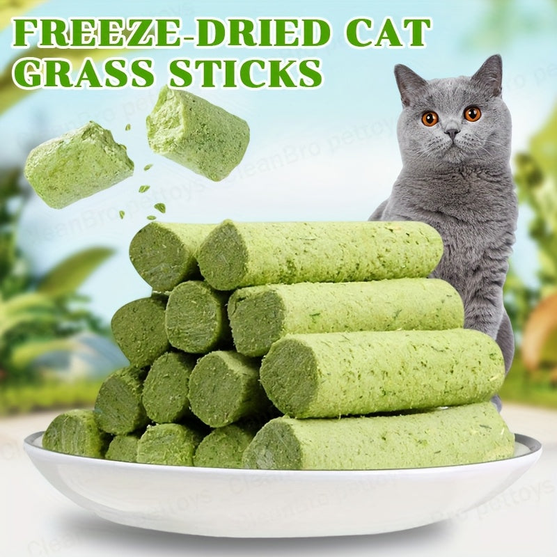 Cat Grass Freeze-Dried Teeth Cleaning Sticks – Hairball Relief Edible Chew Toy for Cats, Dental Care Cat Snack, 15pcs or 30pcs Cat Grass Sticks